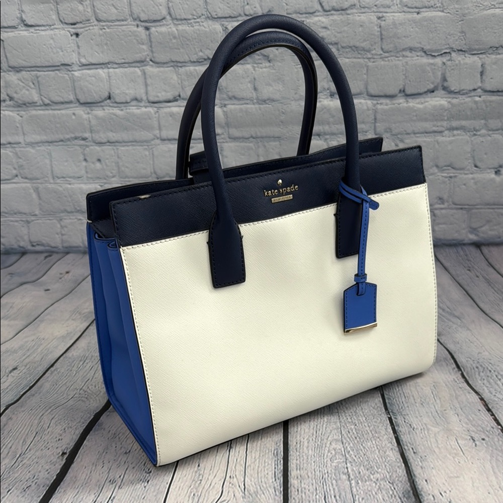 EUC - Kate Spade Cameron Medium Blue and White Satchel with Structured Elegance